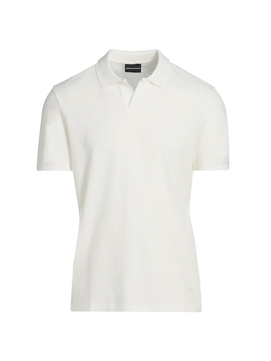 Men's Chain Stitch Cotton Polo Shirt - Fancy White - Size XL