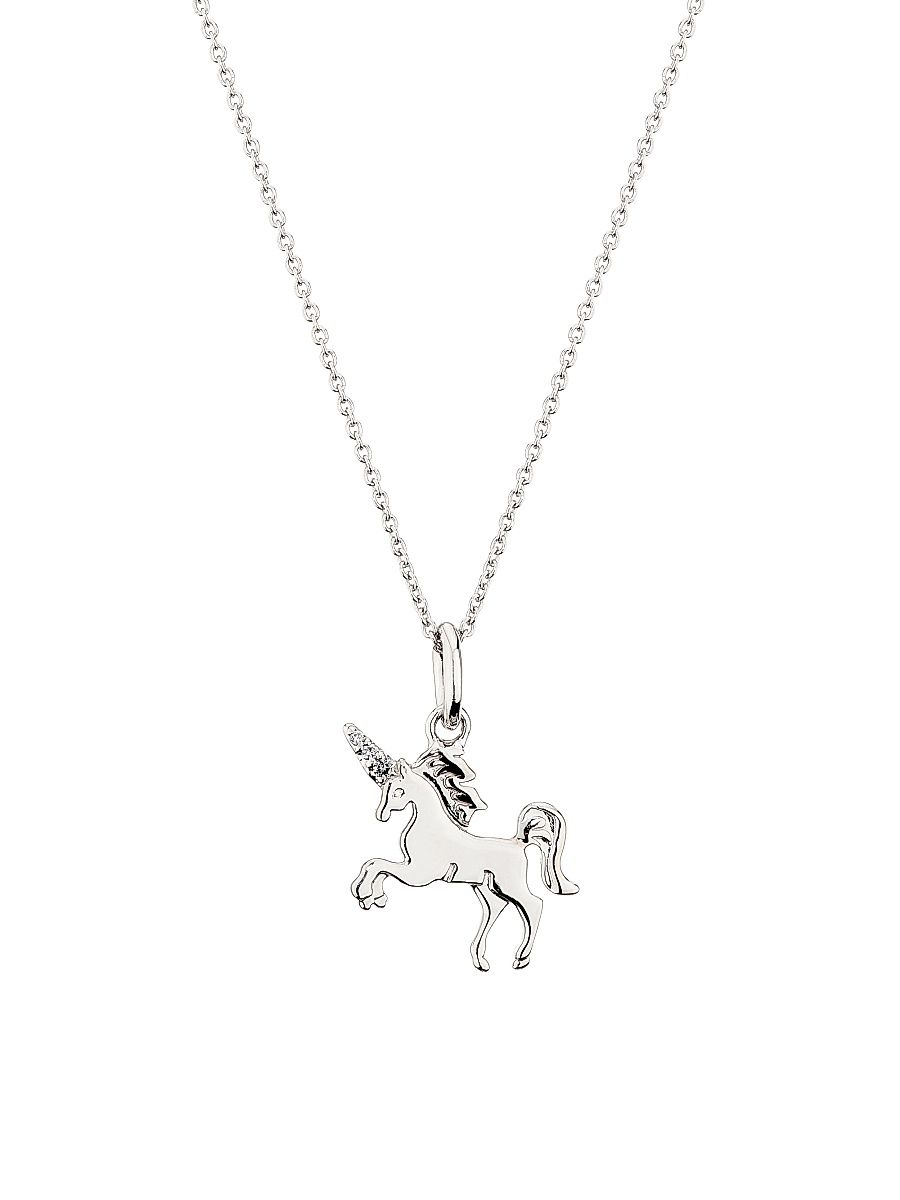 Women's Tiny Treasures 18K White Gold & 0.01 TCW Diamond Unicorn Pendant Necklace - White Gold