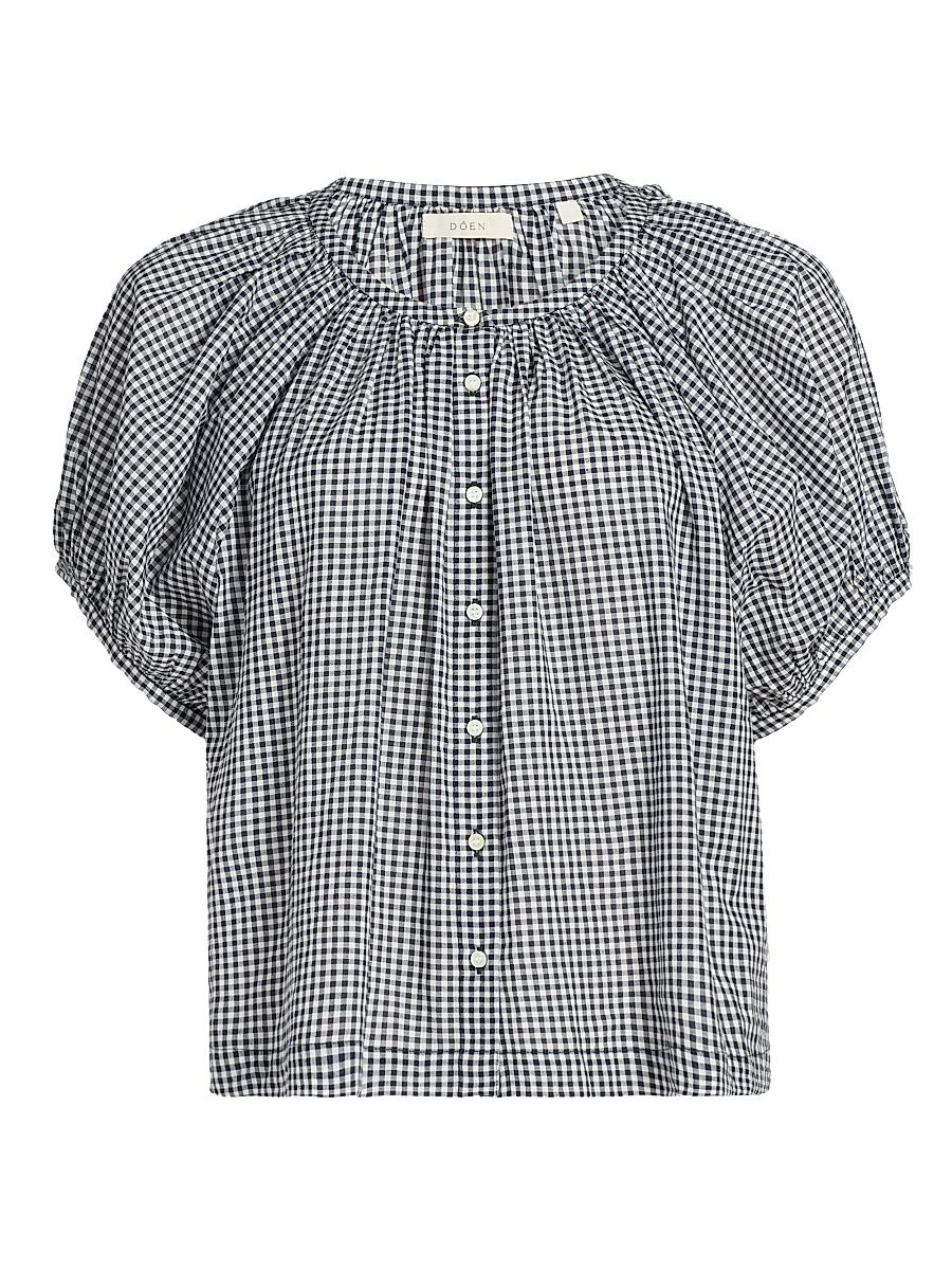Women's June Gingham Cotton Top - Navy La Maddalena Gingham - Size XS