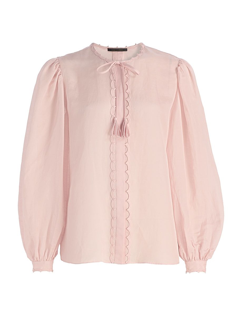 Women's Harlow Linen-Blend Tieneck Blouse - Ballerina Pink - Size XL