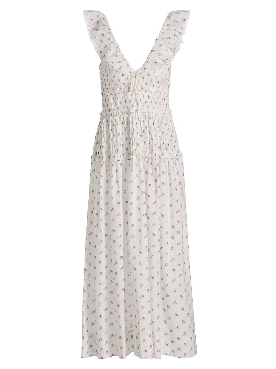 Women's Sorina Smocked Cotton Midi-Dress - Petit Posy Calico - Size XXS