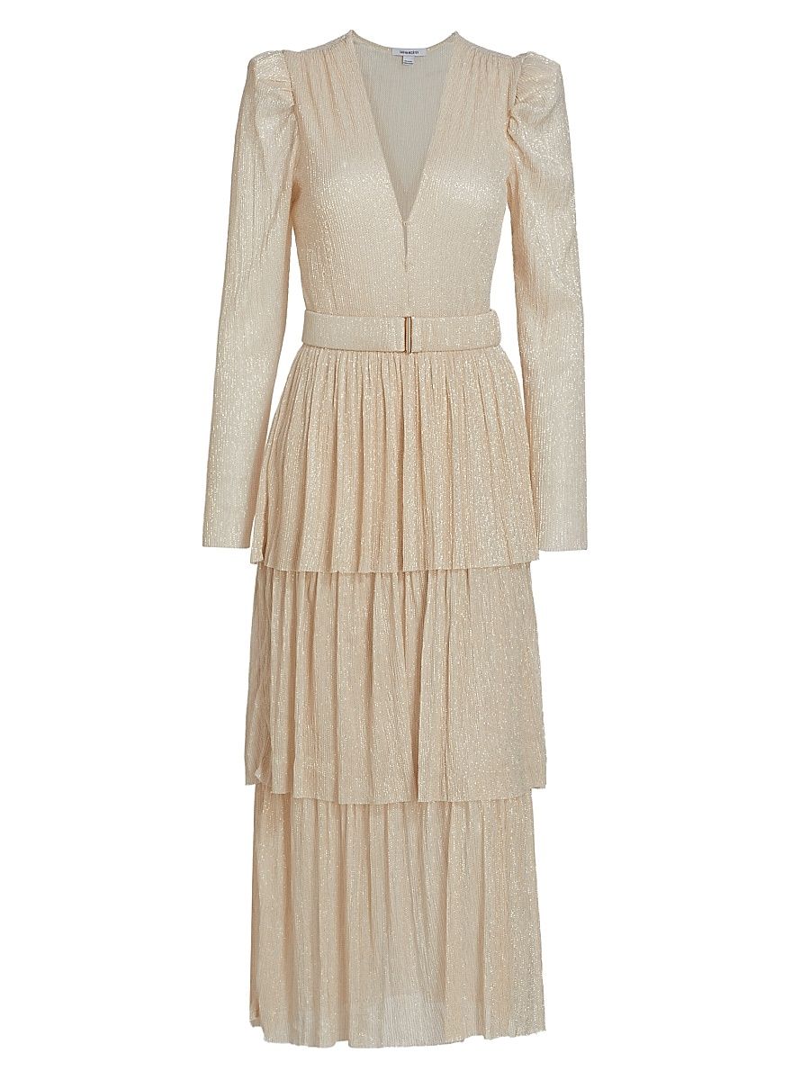 Women's Carry Tiered Belted Metallic Dress - Ivory - Size Medium