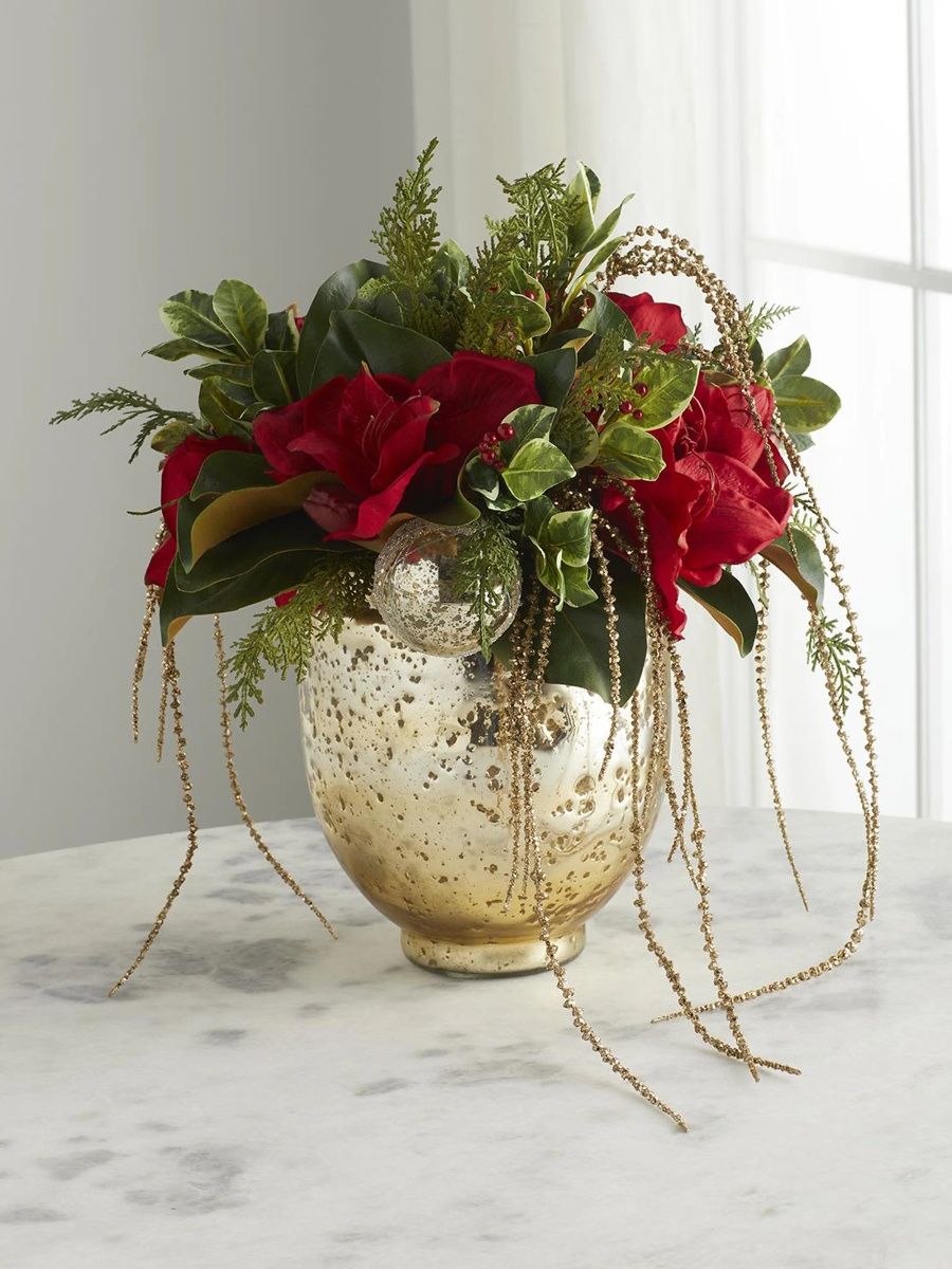 Artificial Amaryllis Floral Arrangement Centerpiece - Red