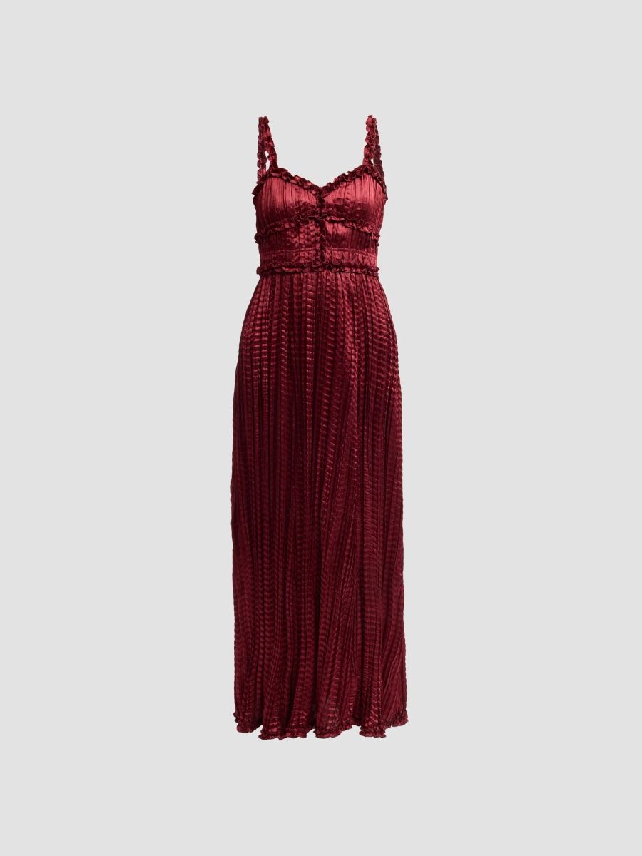 Ulla Johnson Women's Estrella Pleated Satin Midi Dress - Garnet - Size 0