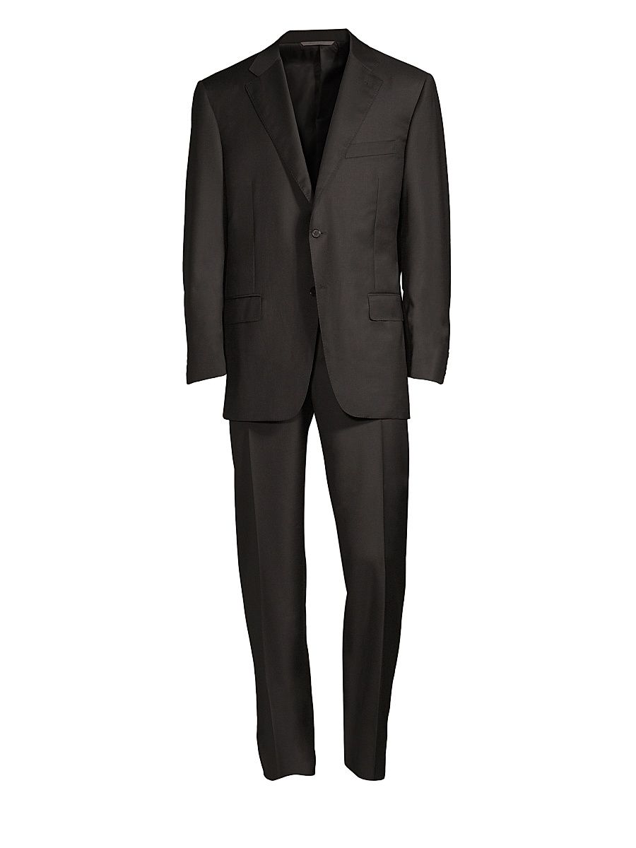 Men's Regular-Fit Two-Button Wool-Blend Suit - Black - Size 40