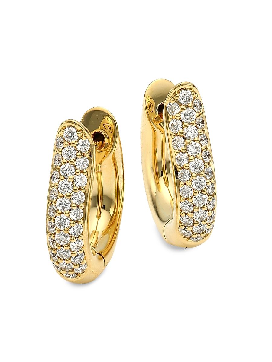 Women's 18K Yellow Gold & Diamond Pavé Medium Hoop Earrings - Yellow Gold