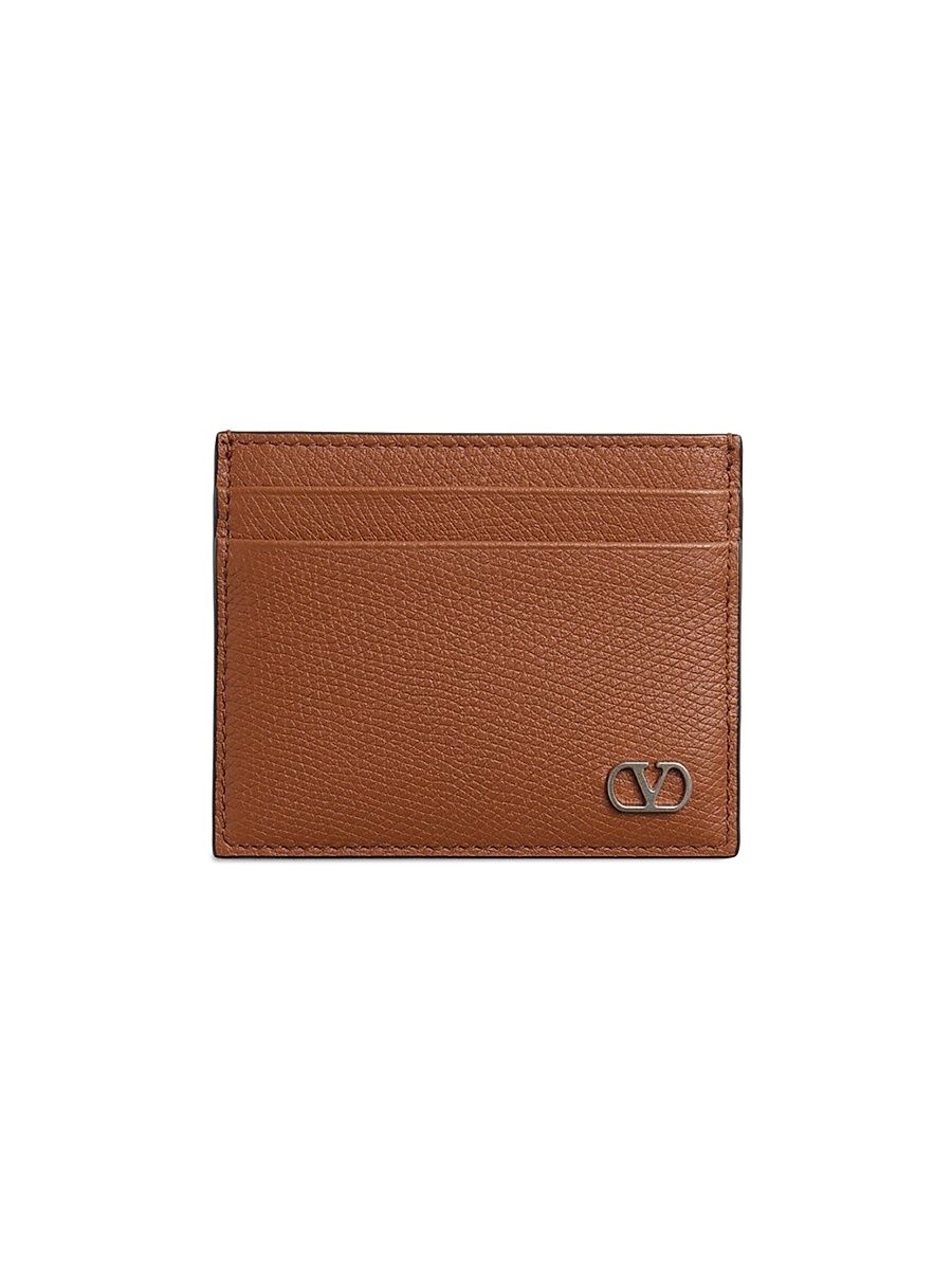 Men's VLogo Signature Grainy Calfskin Card Holder - Saddle Brown