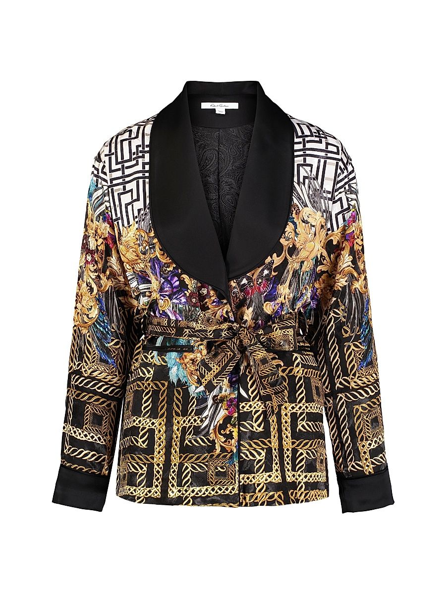 Women's Yvonne Geometric-Print Belted Jacket - Size 8