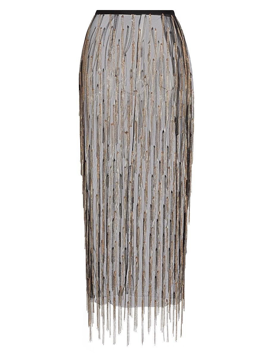 Women's Rhinestone Fringe Midi-Skirt - Black Bronze - Size 12