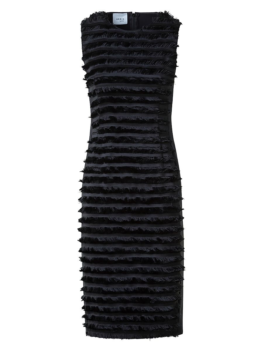 Women's Fringed Sheath Knee-Length Dress - Black - Size 16