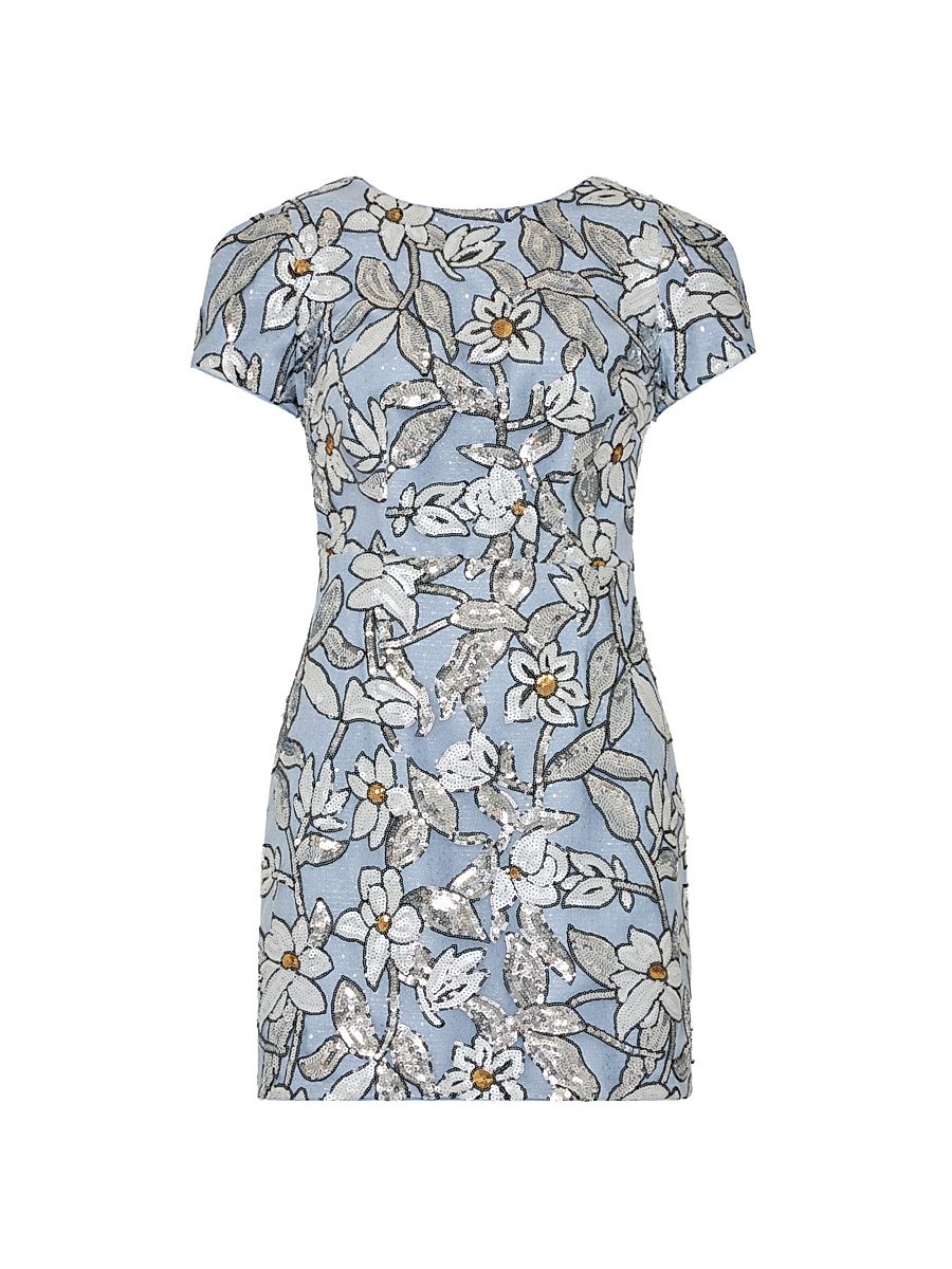 Women's Rowen Sequined Floral Minidress - Silver Multi - Size 6