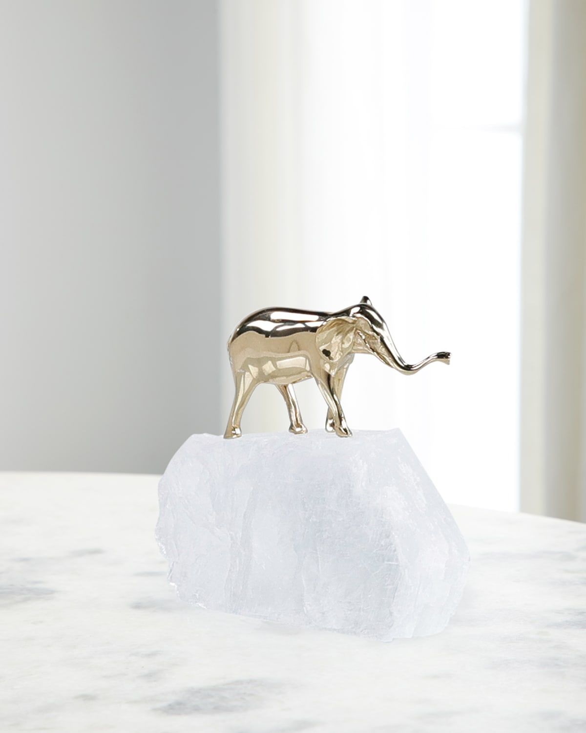 Brass Elephant Sculpture on Selenite II