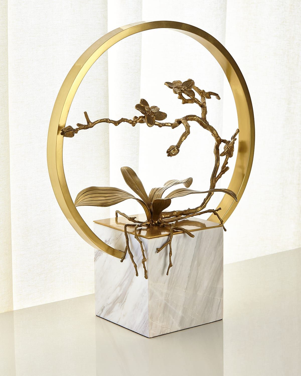 Antiqued Brass Orchid Table Top Sculpture