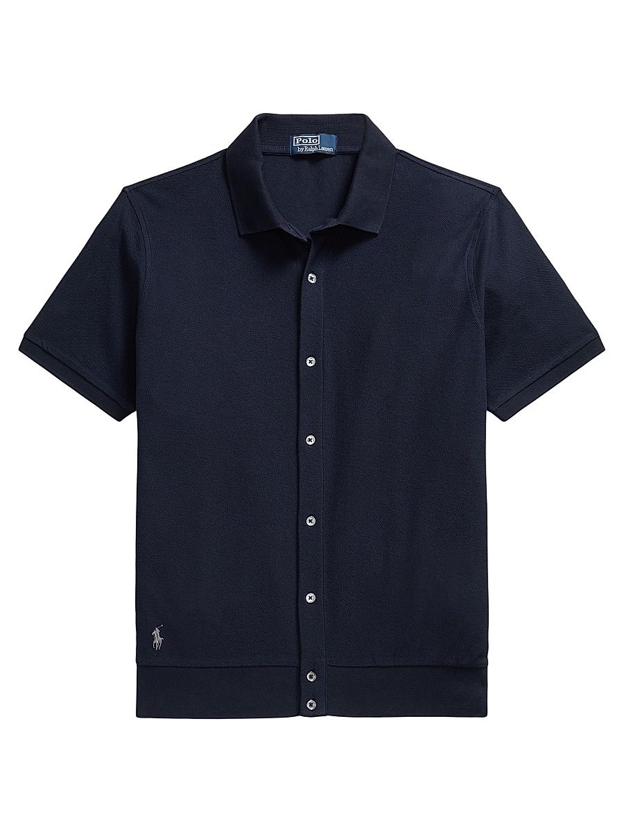 Men's Honeycomb-Knit Cotton Polo Shirt - Aviator Navy - Size XXL