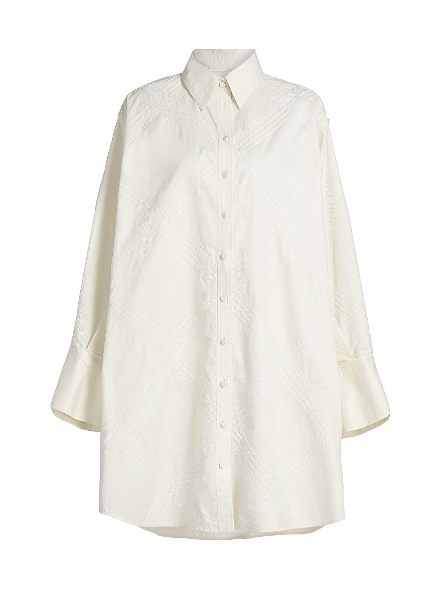 Women's Piper Embroidered Shirtdress - Bone - Size XS