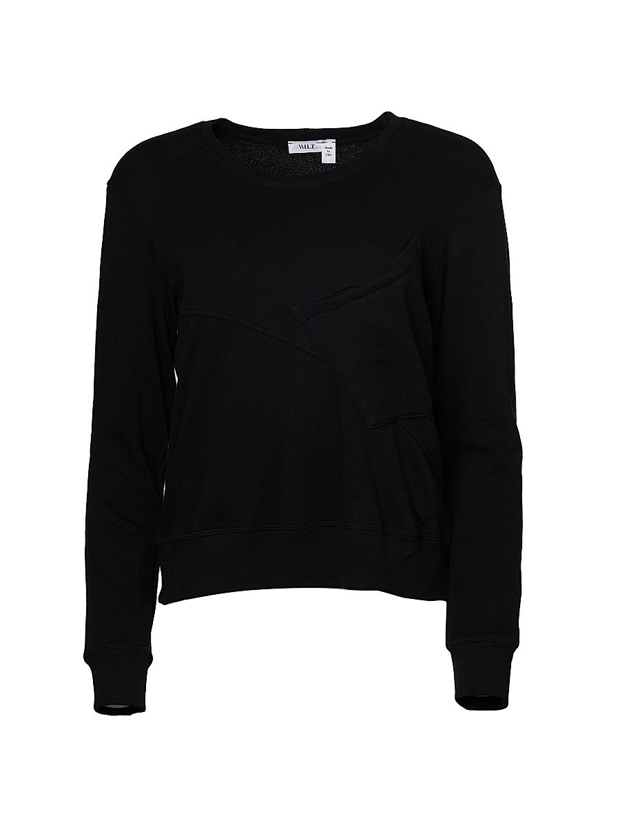Women's Long-Sleeve Seamed Pocket Sweatshirt - Black - Size Medium