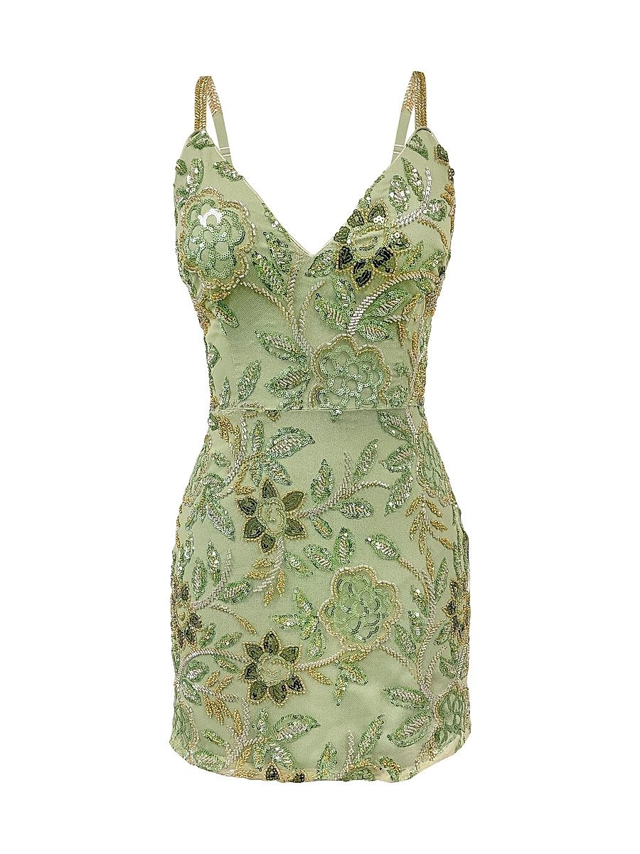 Women's Anya Floral-Embroidered Tulle Minidress - Sage Multi - Size Large