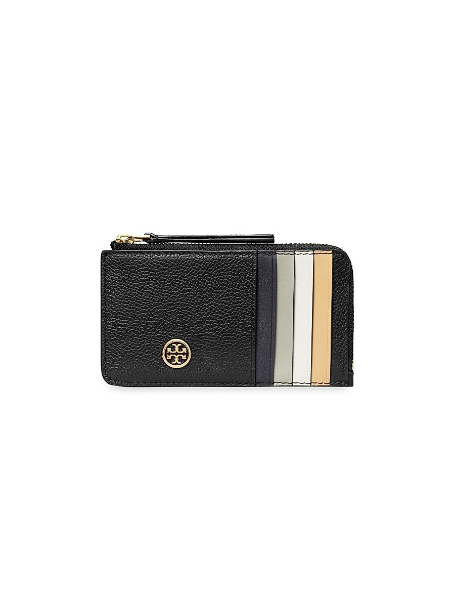 Women's Robinson Pebbeled Leather Zip Card Case - Black