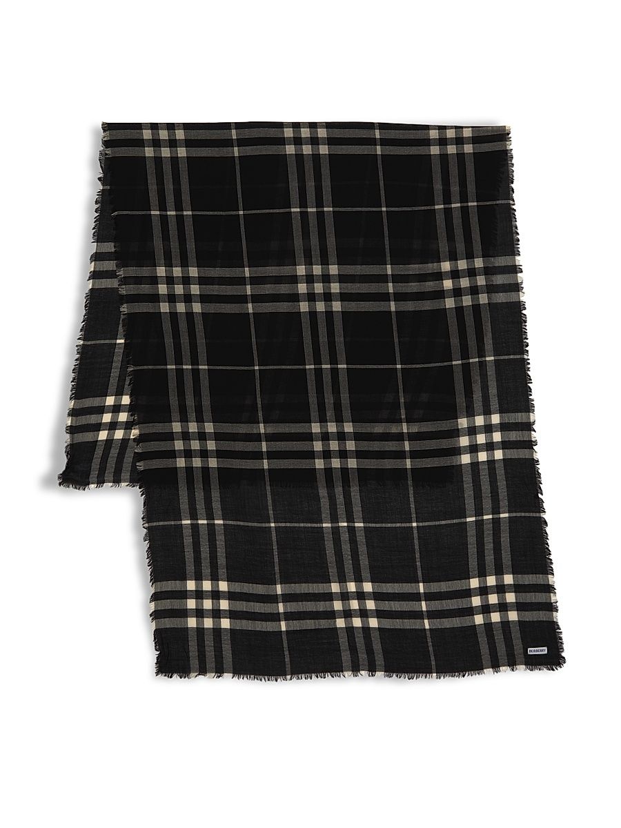 Men's Giant Check Lightweight Wool Scarf - Black Calico