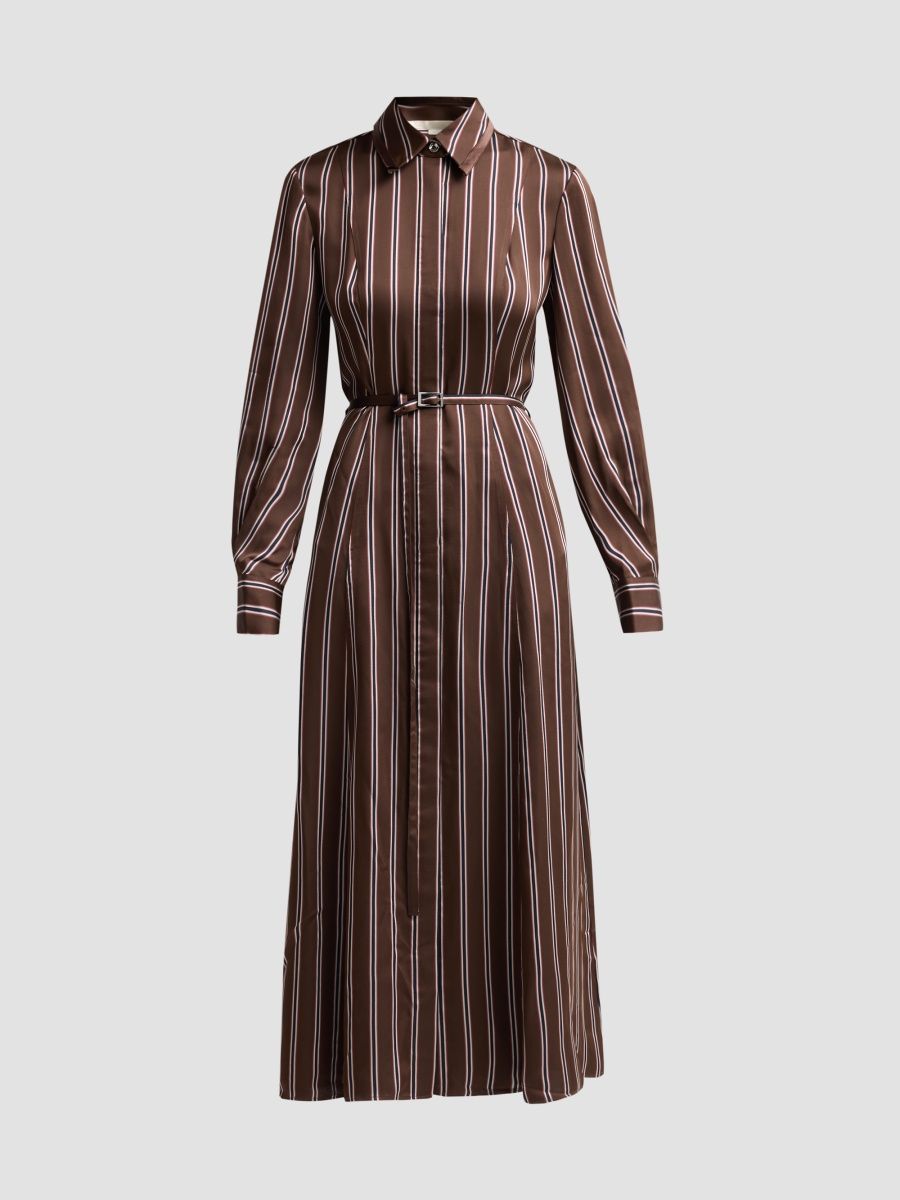 Jason Wu Collection Women's Stripe Belted Long-Sleeve Midi Shirtdress - Brown Multi - Size 14