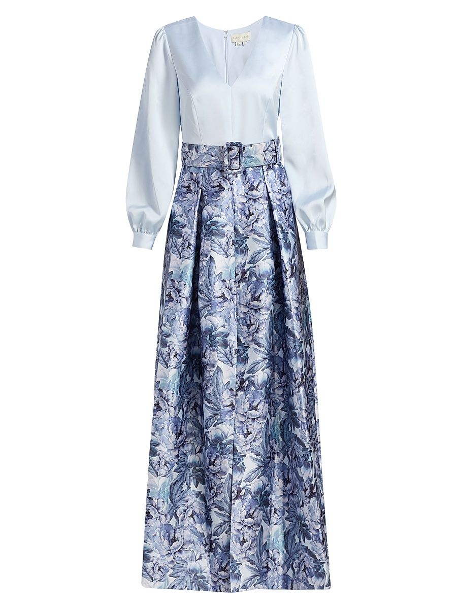 Women's Zoe Printed Mikado Gown - Celestial Bluef Rozen Flora - Size 0