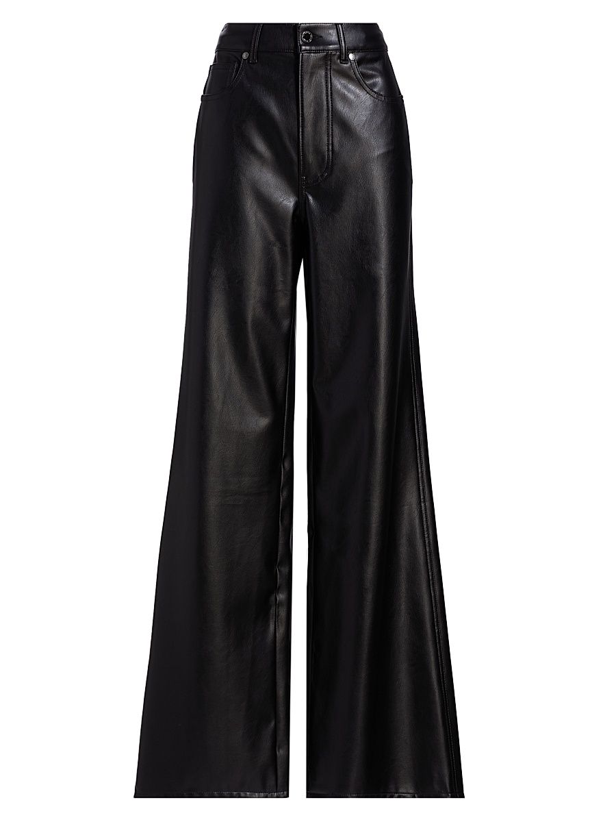 Women's Kasey Faux Leather Wide-Leg Pants - Black - Size 31