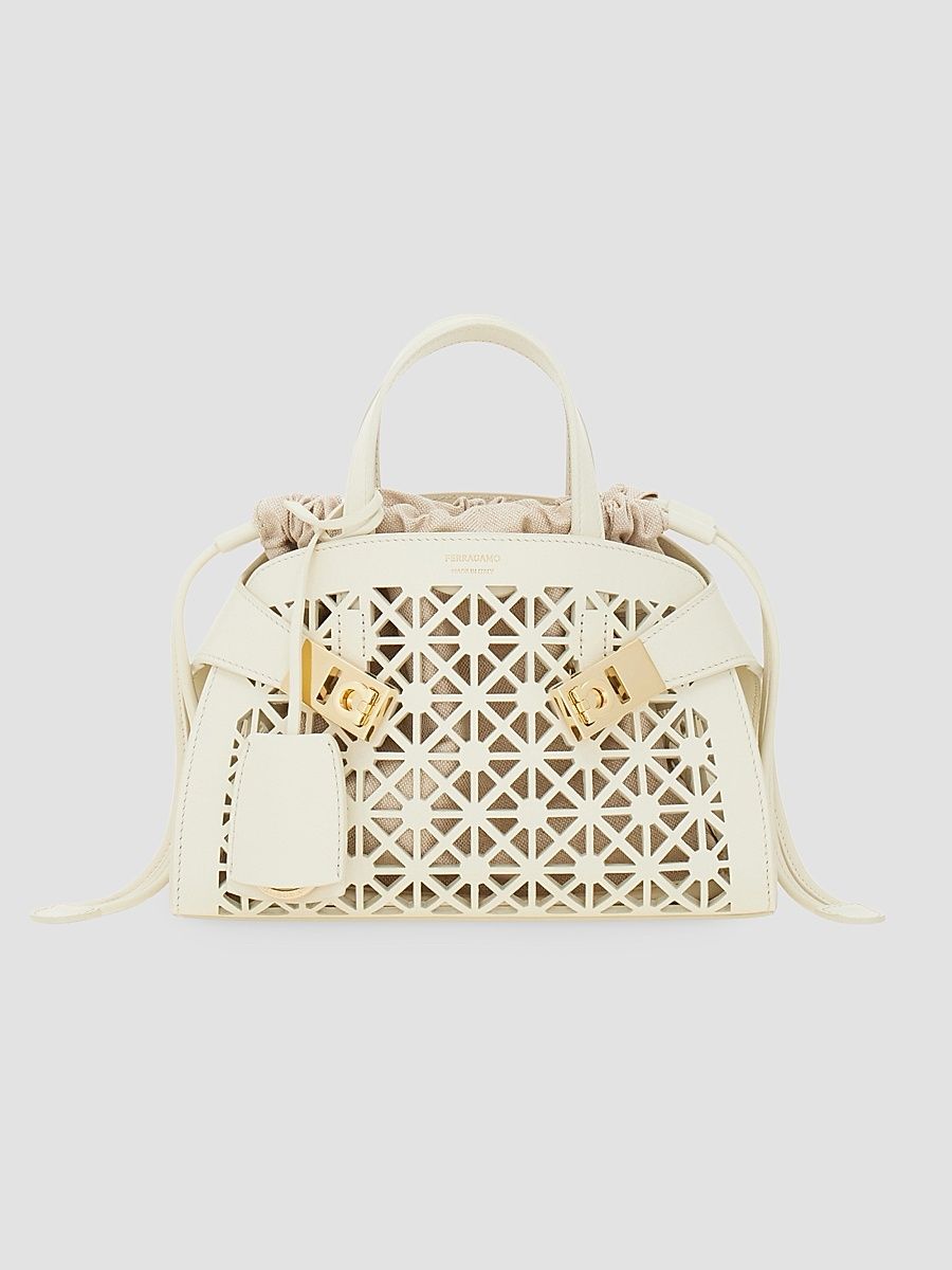 Women's Hug Mini Laser-Cut Leather Top Handle Bag - Mascarpone
