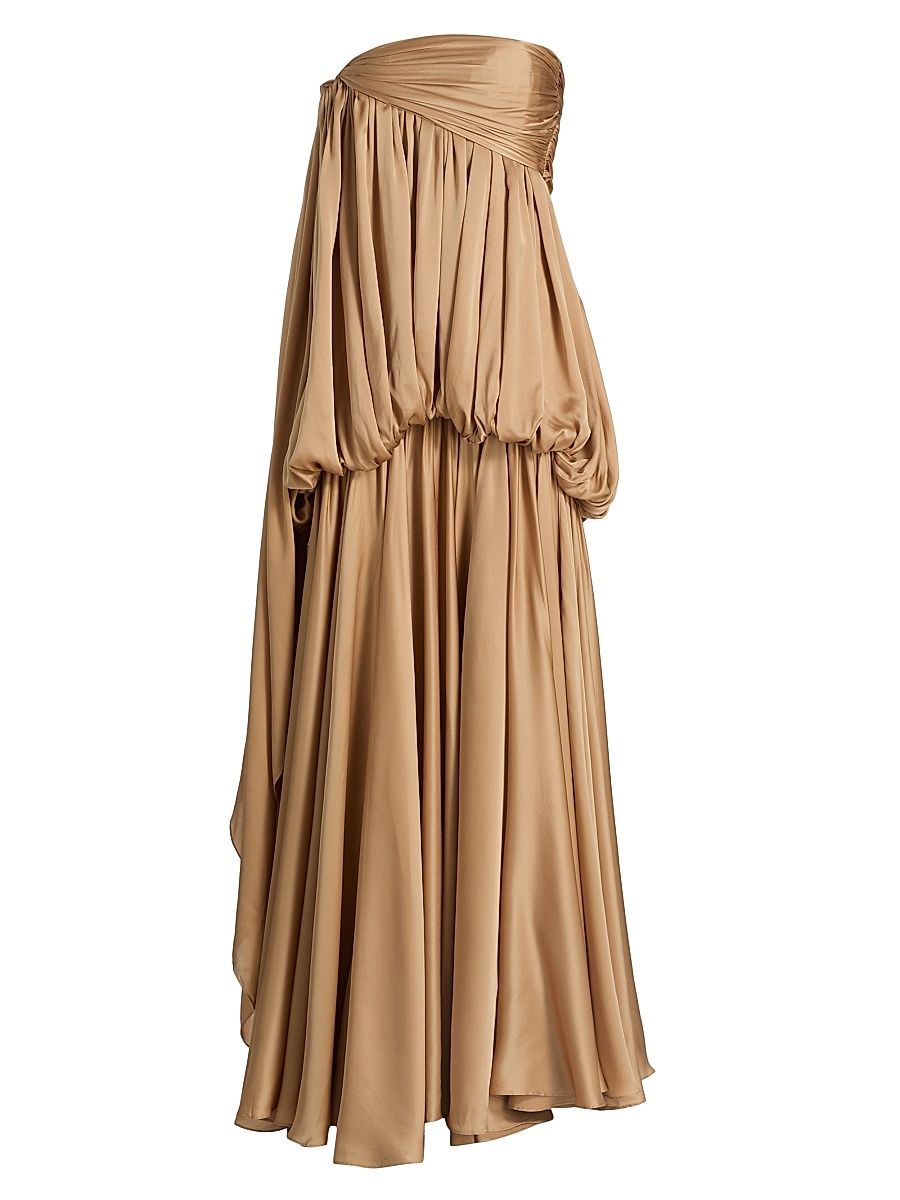 Women's Alchemy Billow Draped Silk Maxi Dress - Champagne - Size 6