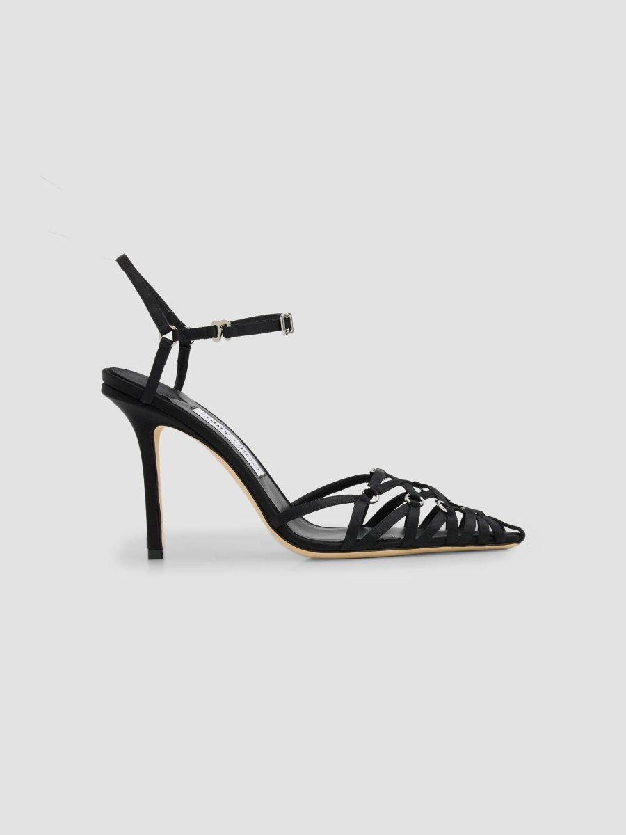 Jimmy Choo Women's Tiga 100MM Satin Ribbon Pumps - Black - Size 12