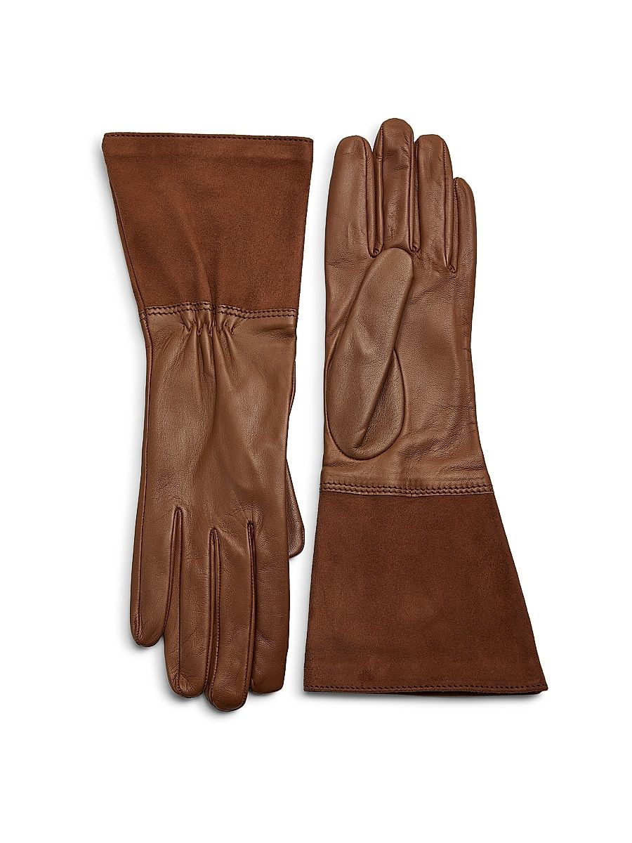 Women's Gauntlet Suede Gloves - Cognac - Size 7.5