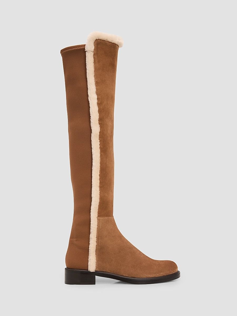 Women's 5050 Cozy Gisele Shearling-Trim Suede Tall Boots - Toasted Almond Natural - Size 10