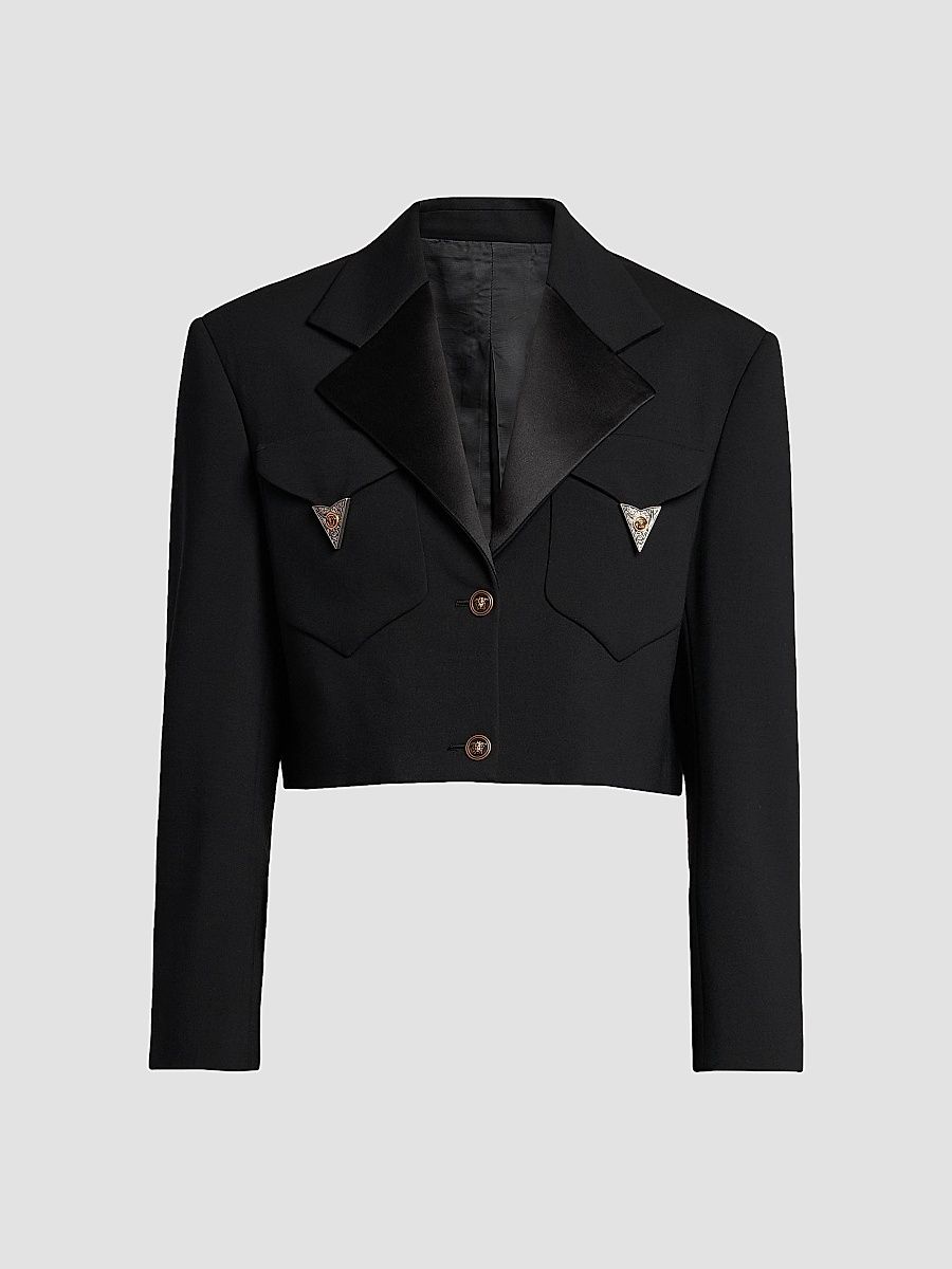 Women's La Vacanza Hardware-Embellished Wool Crop Blazer - Black - Size 2
