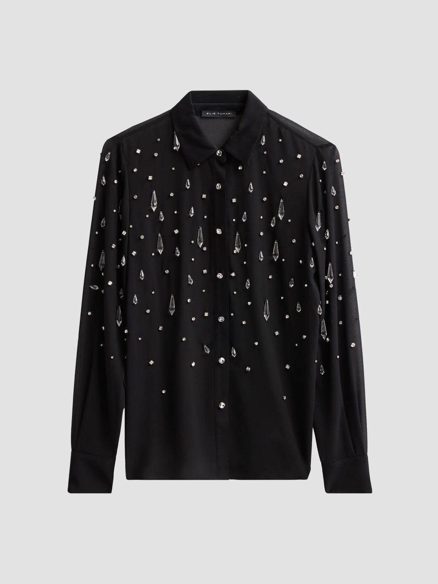 Elie Tahari Women's The Sloane Embellished Blouse - Noir - Size XL