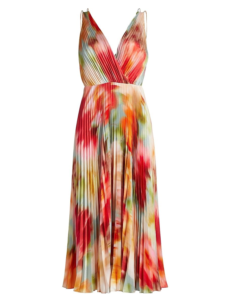 Women's Nylah Printed Satin Midi-Dress - Blurred Garden - Size XL
