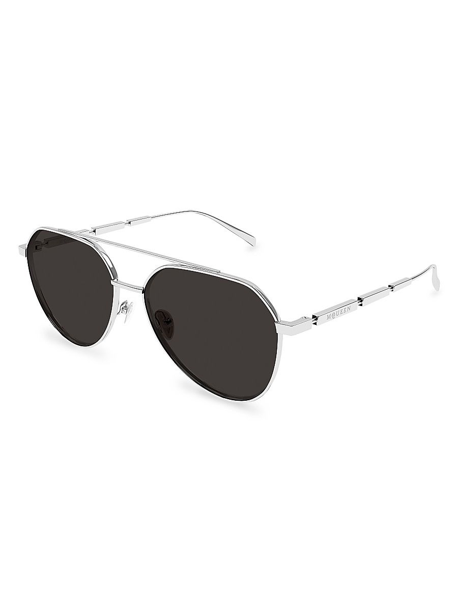 Men's AM0478S Metal Plaque 59MM Pilot Sunglasses - Dark Grey Silver