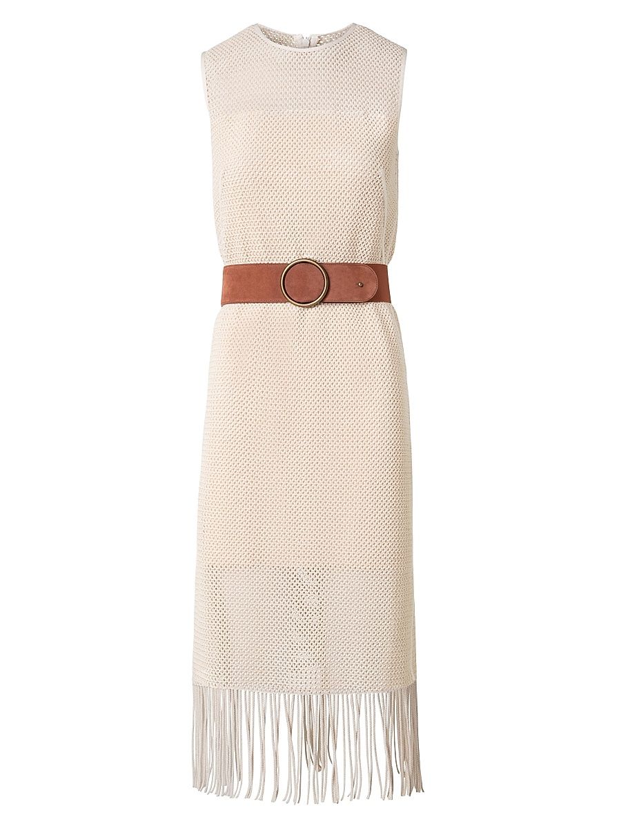 Women's Cotton-Blend Mesh Belted Midi-Dress - Cashew - Size 12