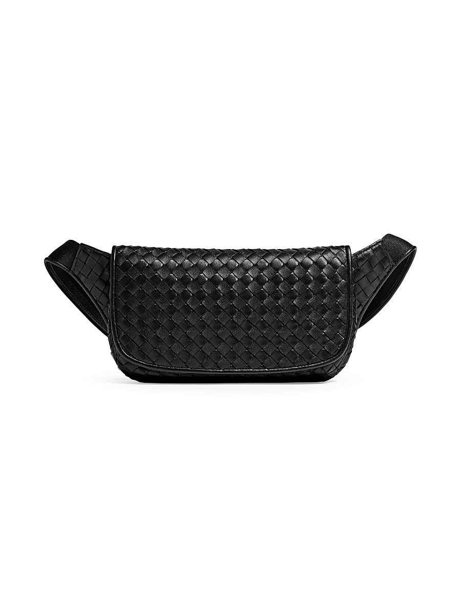 Men's Intrecciato Fluffy Belt Bag - Black Silver