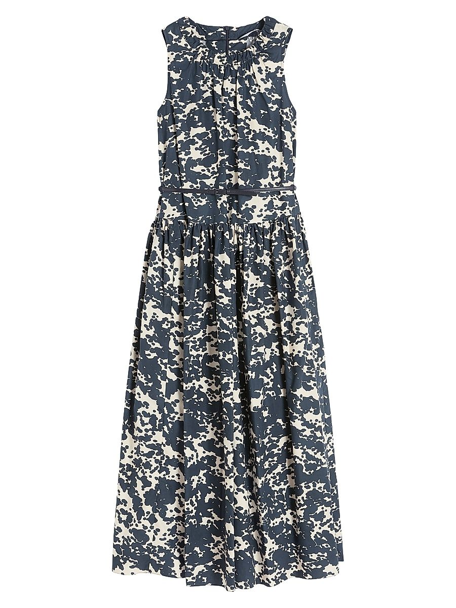 Women's Printed Cotton Dress with Belt - Ultramarine - Size 16