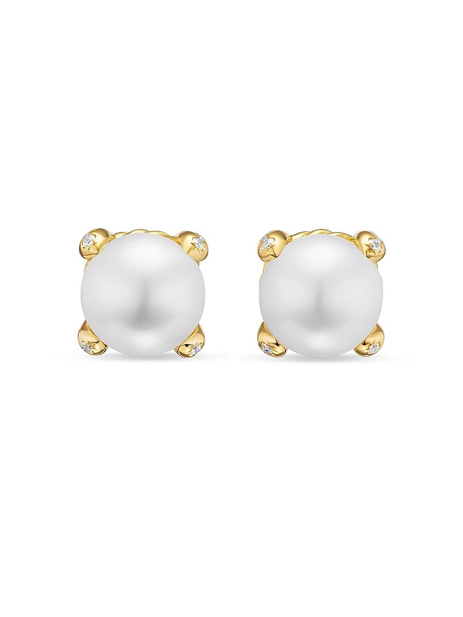 Women's Pearl Classics Stud Earrings in 18K Yellow Gold and Diamonds, 6.5MM - Pearl