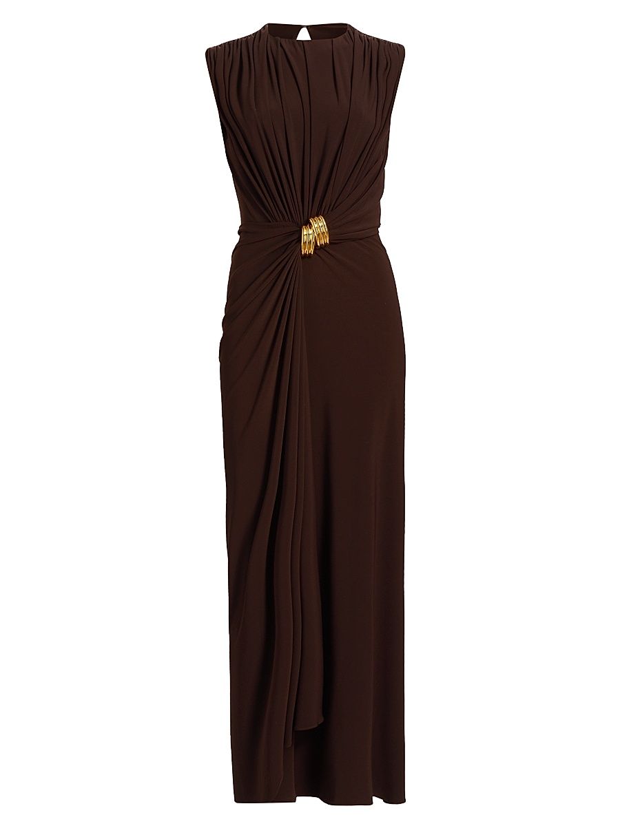 Women's The Serena Cinched Knit Jesery Maxi Dress - Espresso Gold - Size 4