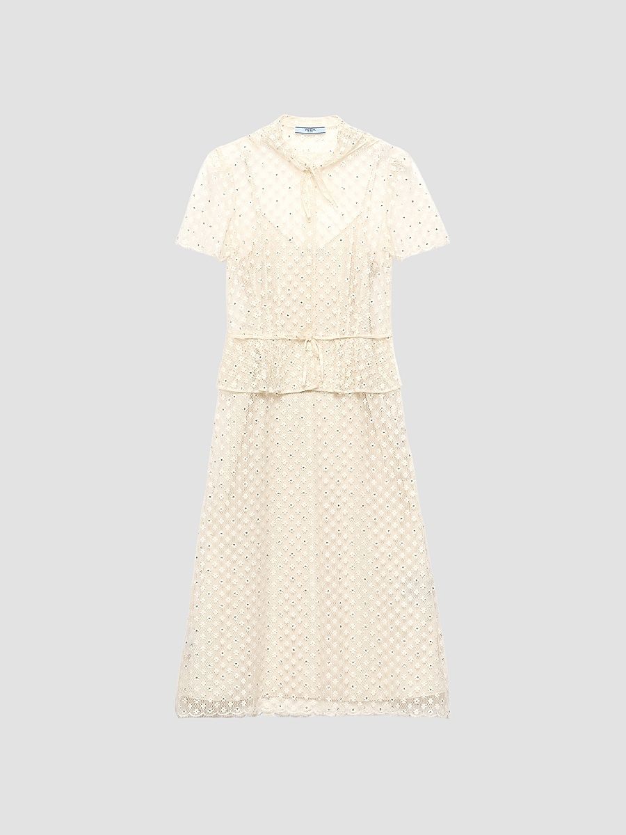 Women's Embroidered Lace Dress - Beige - Size 8