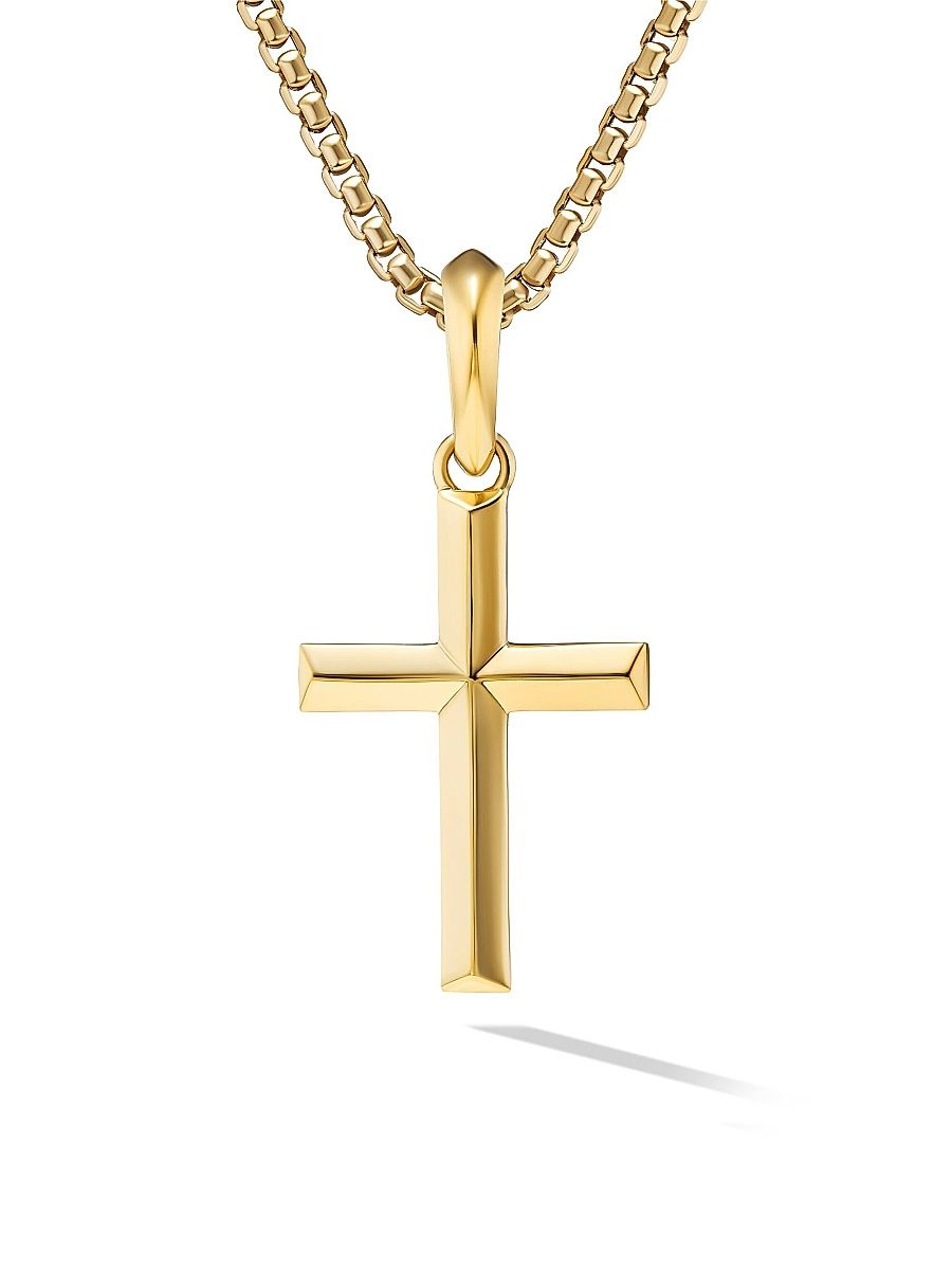 Men's Cross Pendant in 18K Yellow Gold, 24MM - Gold