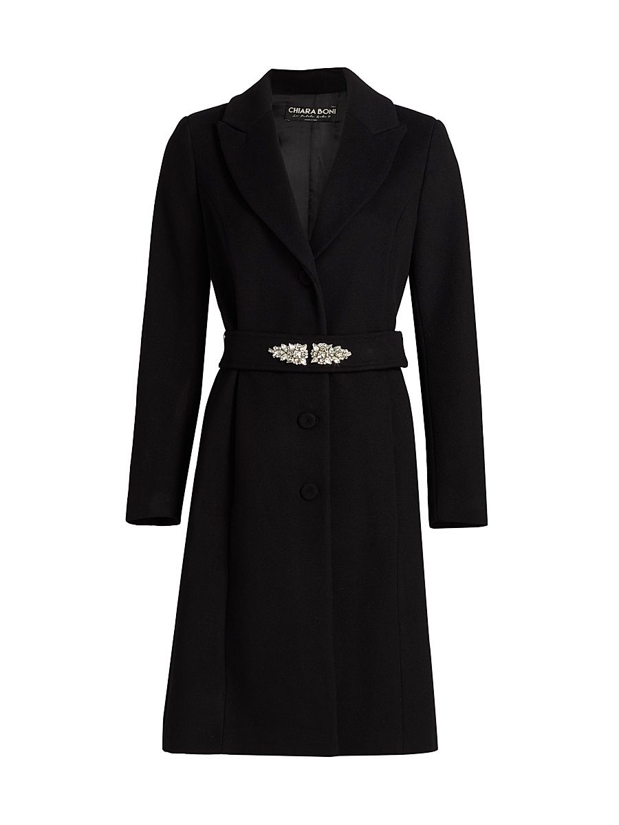 Women's Raela Embellished Virgin Wool-Blend Belted Coat - Black - Size 8