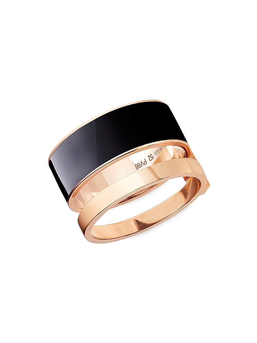Women's Berbere Chromatic 18K Rose Gold & Laquer Double-Band Ring - Pink Gold - Size 6.25