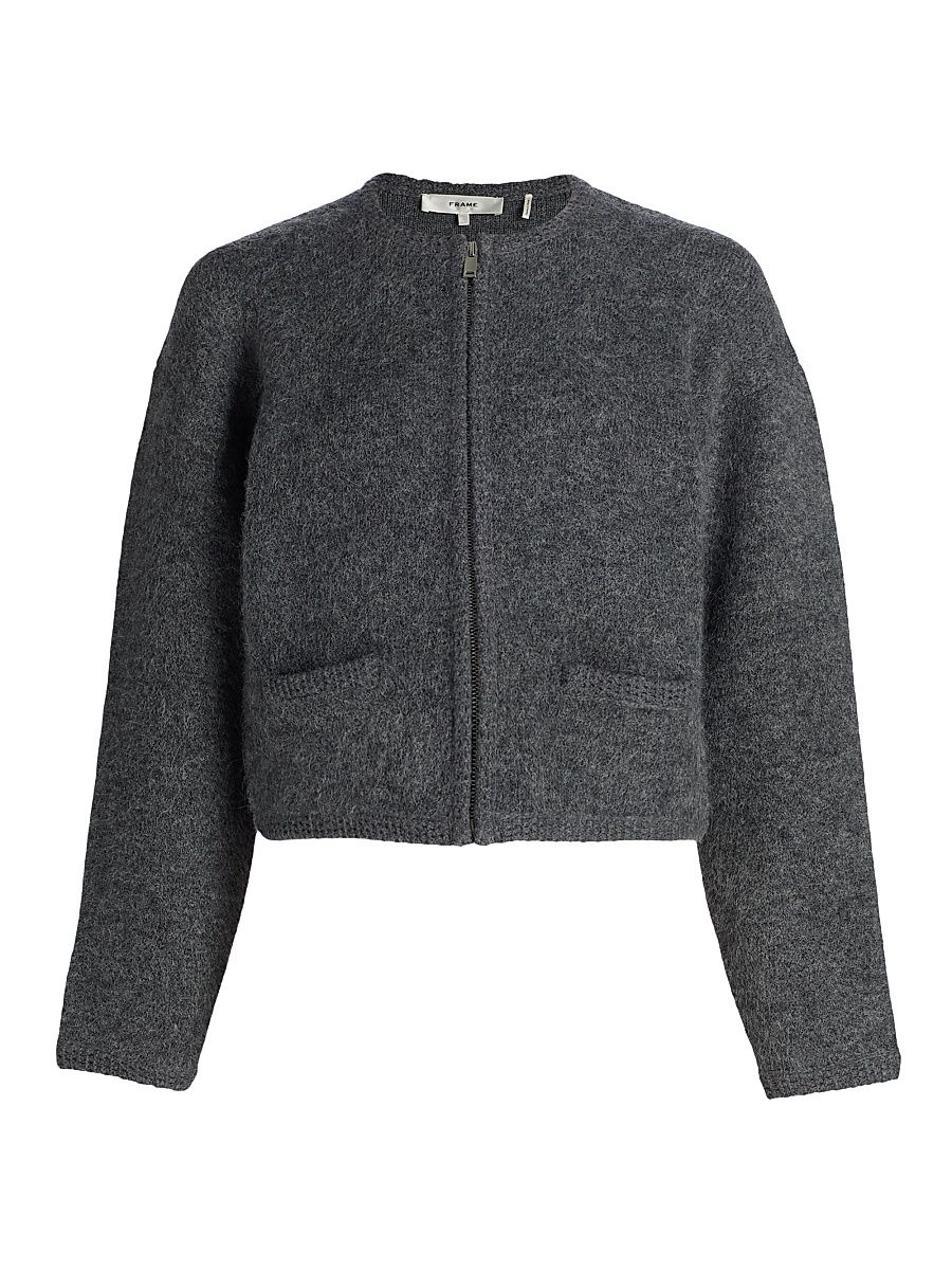 Women's Lofty Merino Wool & Dyed Alpaca-Blend Crochet Cardigan - Dark Heather Grey - Size XL