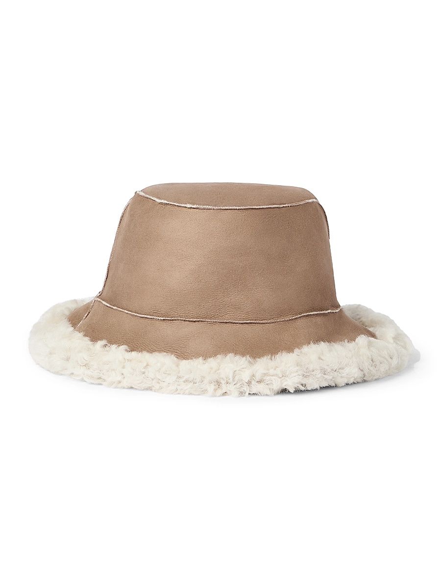 Women's Fuzzy Shearling Bucket Hat - Hazelnut - Size Small