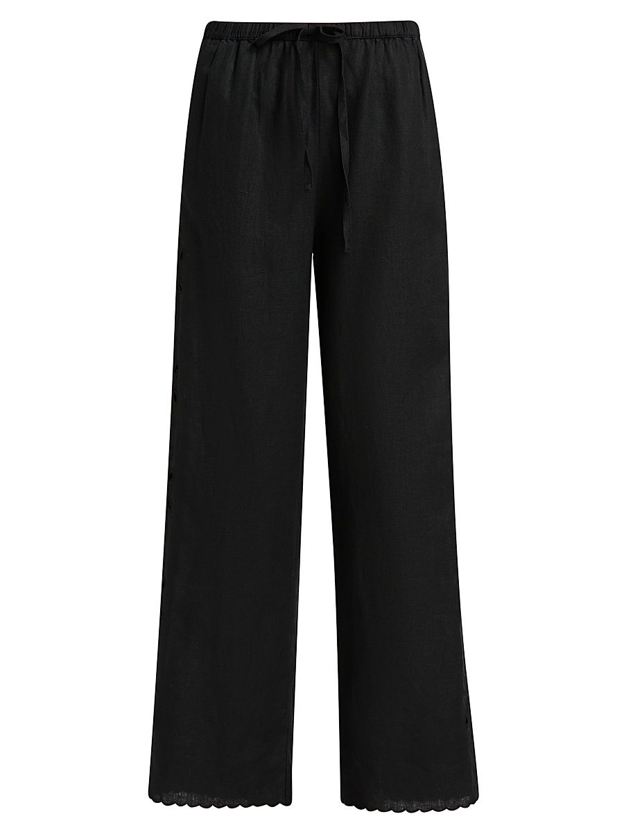 Women's Mirina Embroidered Cut-Out Linen Pants - Black - Size XS
