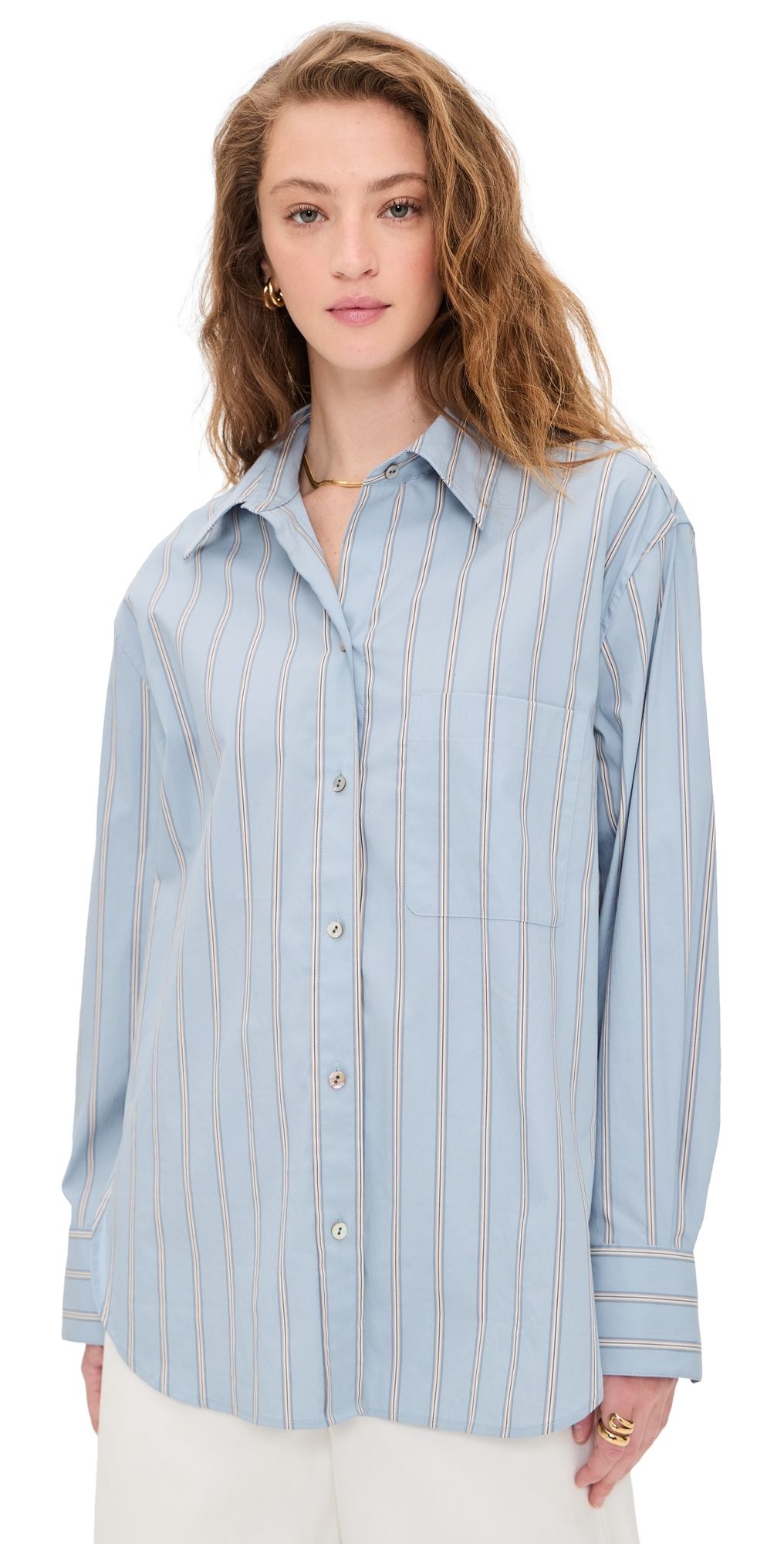 Vince Stripe Button Down Shirt Del Mar Multi M