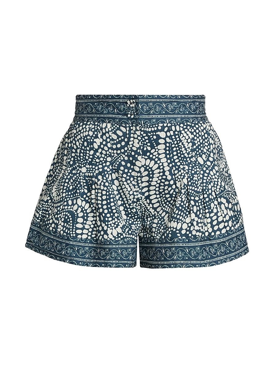 Women's Quinn Dot-Print Cotton Shorts - Navy Dot - Size XXL