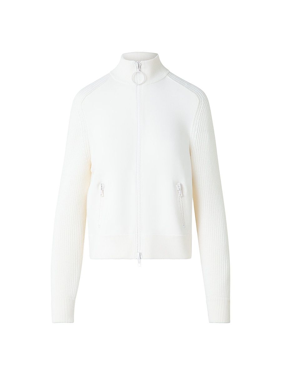 Women's Rib-Knit Wool Zip Cardigan - Cream - Size 12